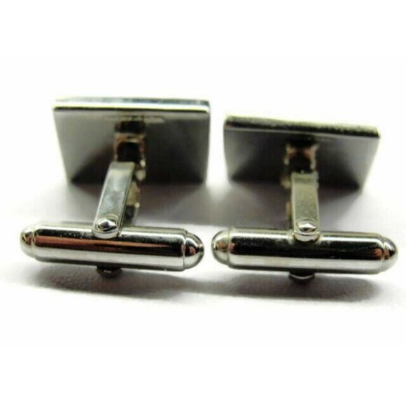 Cufflinks Black Onyx Pearl Double Rectangle Sterling Silver 925 Patina Vtg - Picture 12 of 12